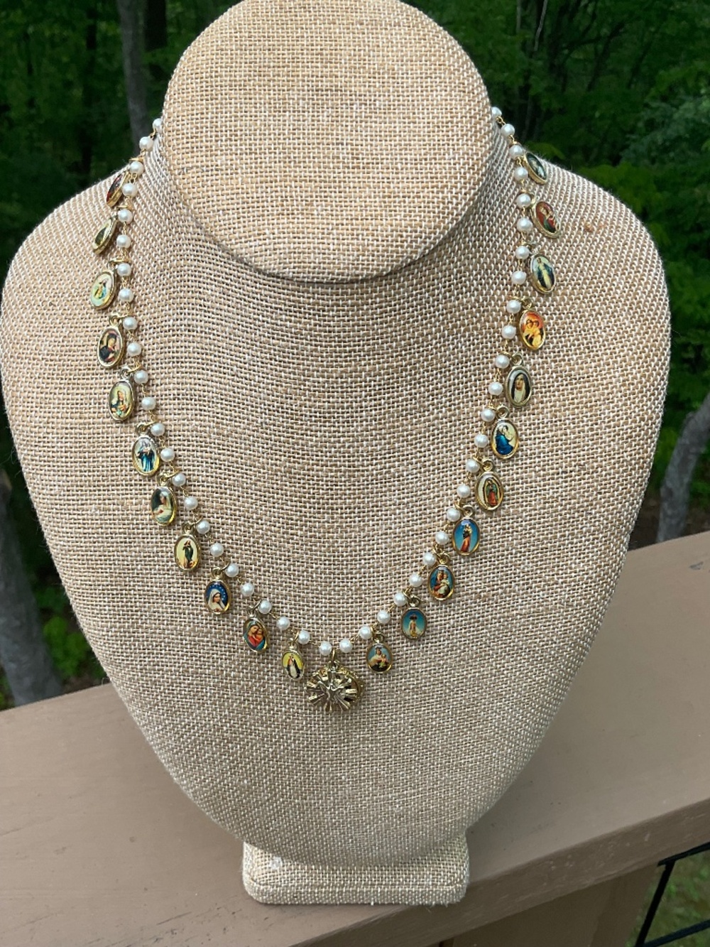Catholic devotional charm necklace/ beaded biblical saint necklace
